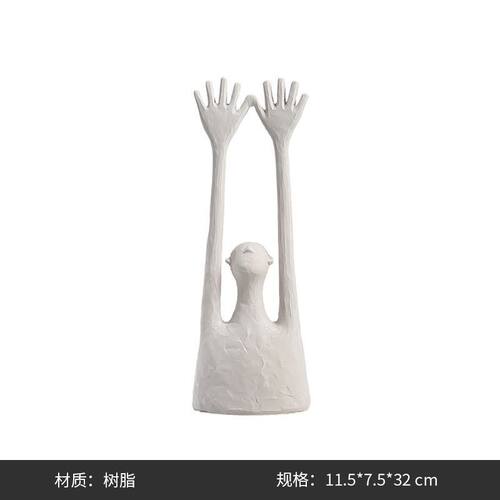 创意极简复古树脂做旧举手人摆件样板间民宿客厅设计师家居装饰品