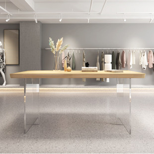 服装 店中岛展示桌流水台实木桌子中间摆放亚克力简约长方形货架