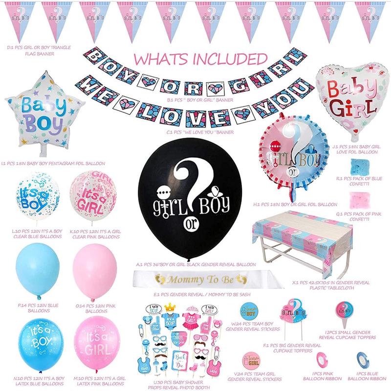 性别主题揭示派对气球用品贴纸横幅迎婴派对性别揭示插牌气球