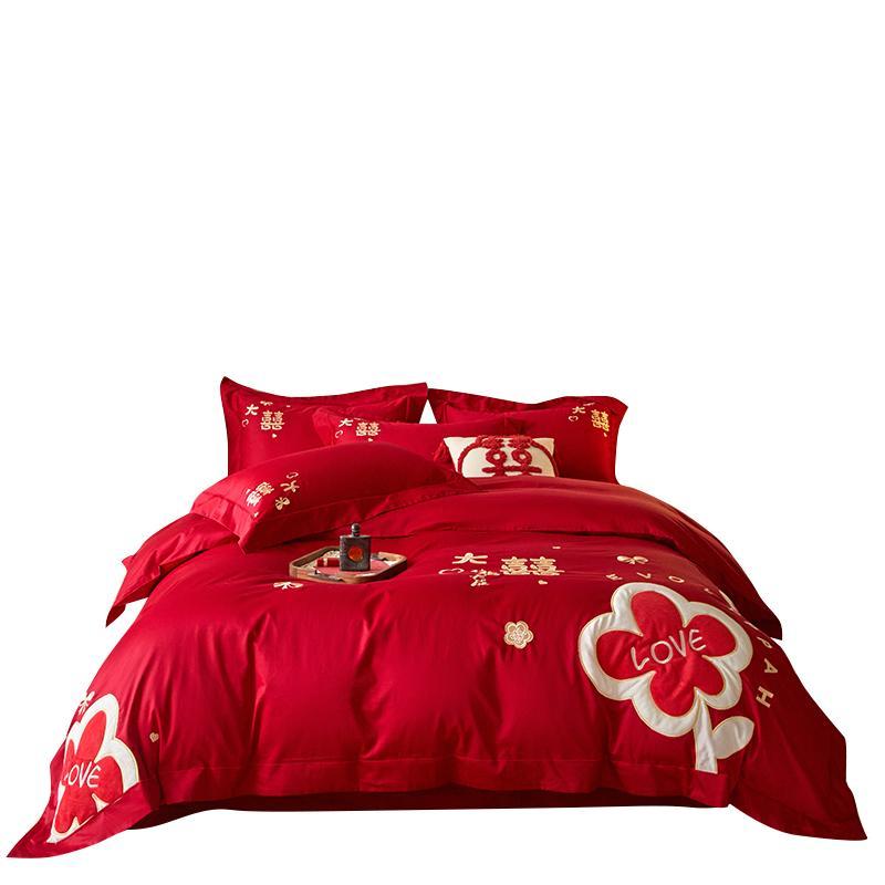 热销简约轻奢红色结婚四件套婚庆被套喜庆床单高级感床上用品婚嫁