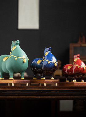 唐马摆件招财陶瓷马新中式客厅酒柜装饰办公室玄关桌面工艺品