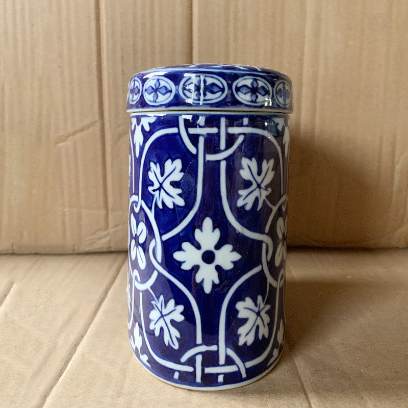 热销青花瓷花瓶家用新中式摆件青花瓷储物罐陶瓷复古深花器