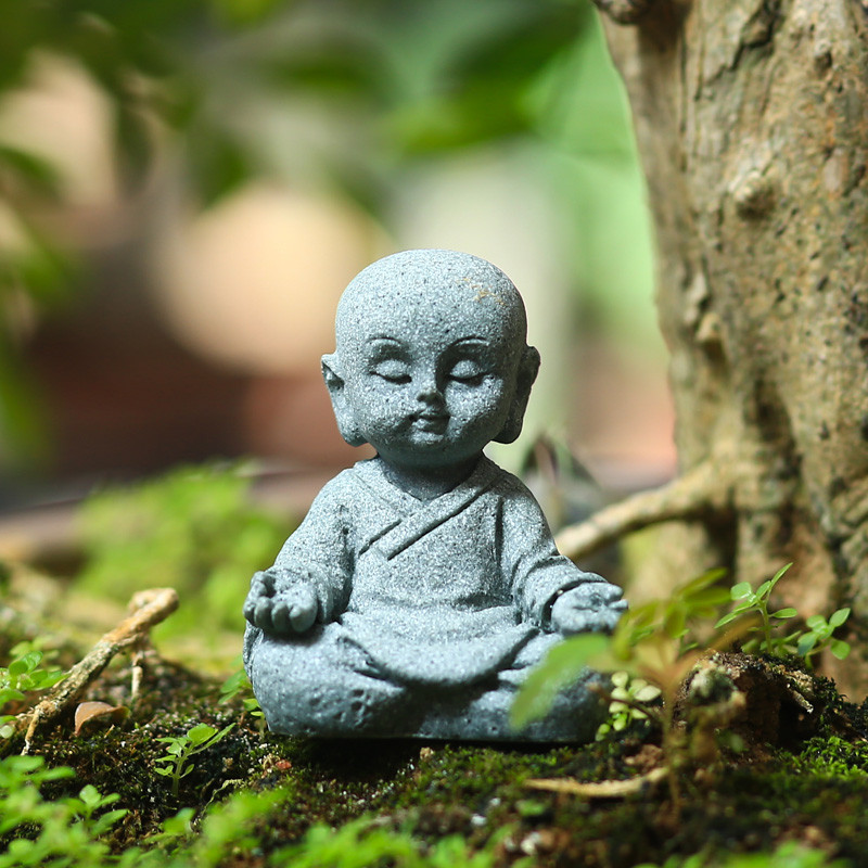 禅意花卉盆景微景观装饰摆件小和尚沙弥假山鱼缸造景家居茶桌摆设