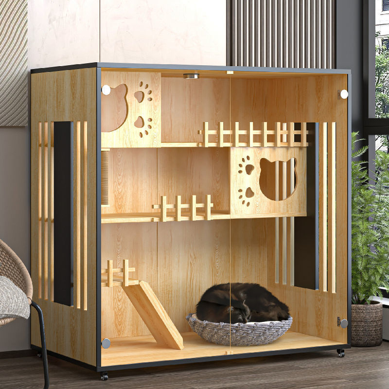 猫别墅实木笼大号豪华笼子屋家用室内猫咪房子猫窝批发柜厂家