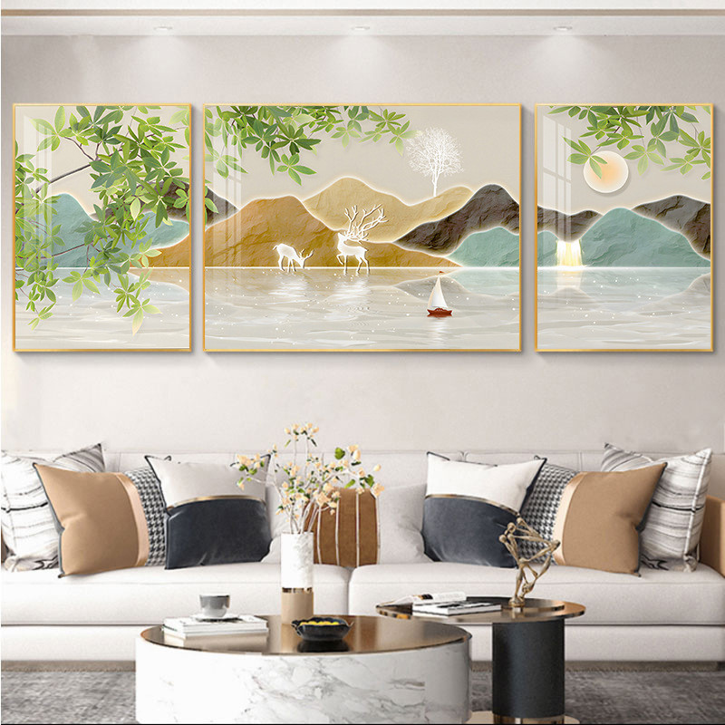 现代墙壁挂画风客厅装饰画北欧抽象沙发背景墙三联画2023新款轻奢