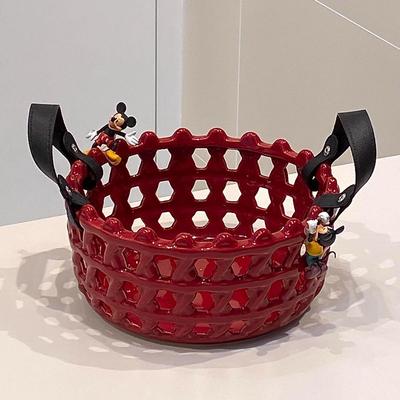 红色水果篮客厅用高端精致高颜值陶瓷果盘茶几家用轻奢高档创意