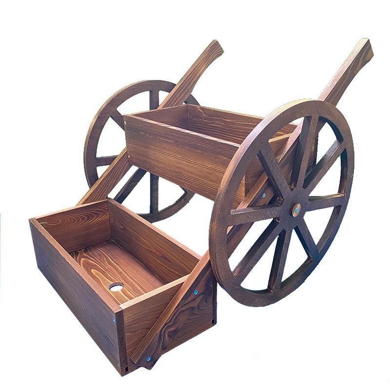 木质碳化旅行车花盆轮子造型花园花盆花盆花卉花盆室外木制装饰