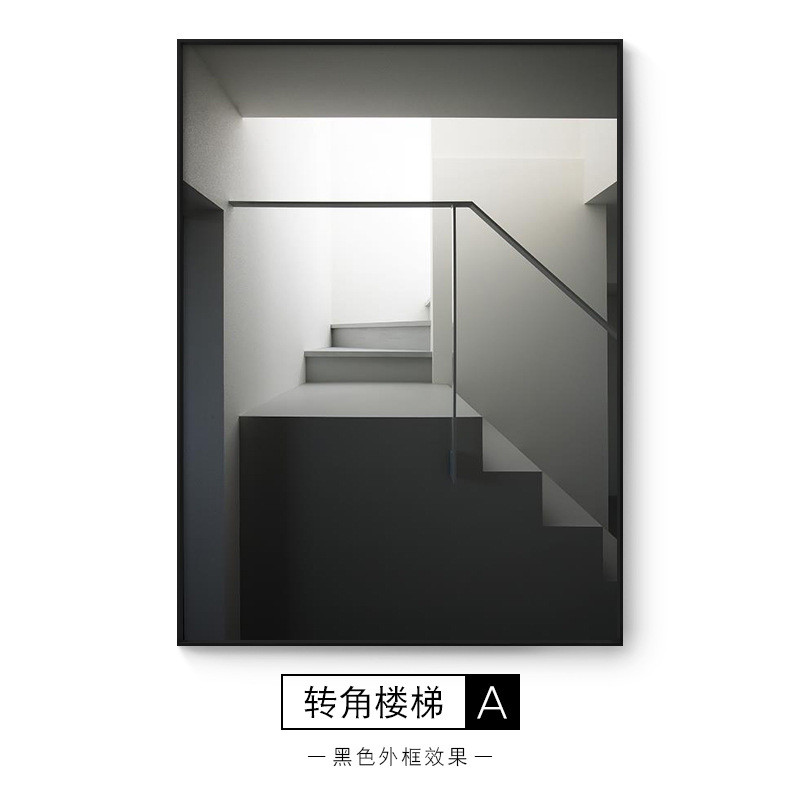 大幅黑白灰现代北欧装饰画工业风轻奢建筑别墅挂画客餐厅玄关壁画图片