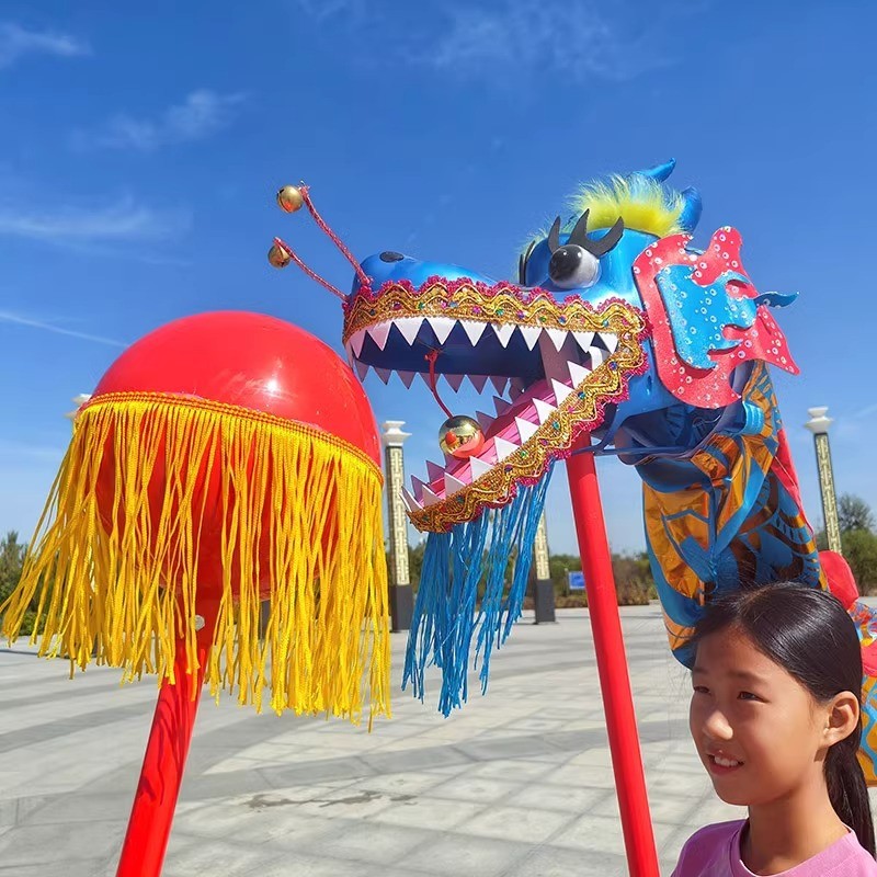 热销儿童舞龙学校师生幼儿园多人棍子龙头道具表演节目健身龙带甩
