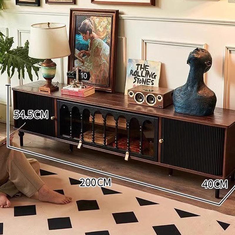 客厅实木电视柜家用现代简约奶油风玻璃储物柜法式多功能地柜