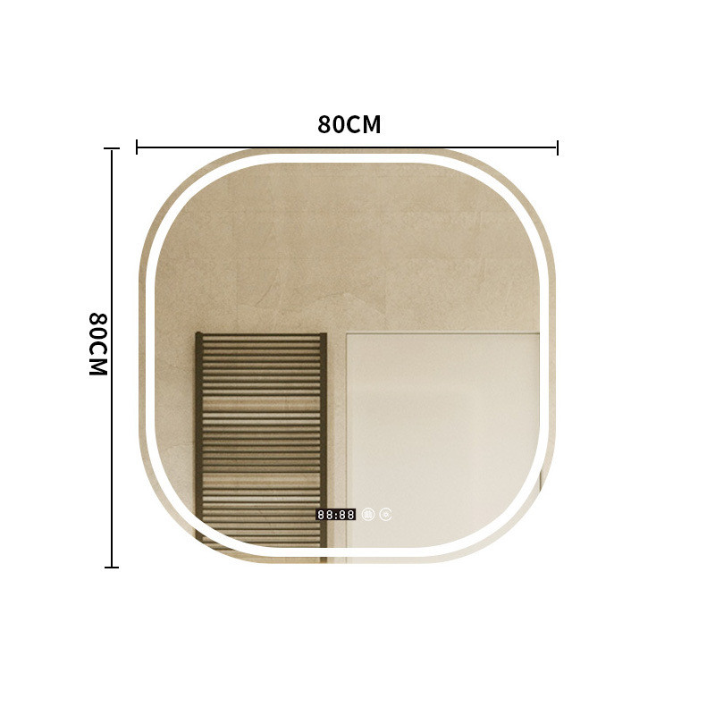 卧室led化妆镜梳妆台镜子智能带灯方形圆角梳妆镜挂墙镜子壁挂式