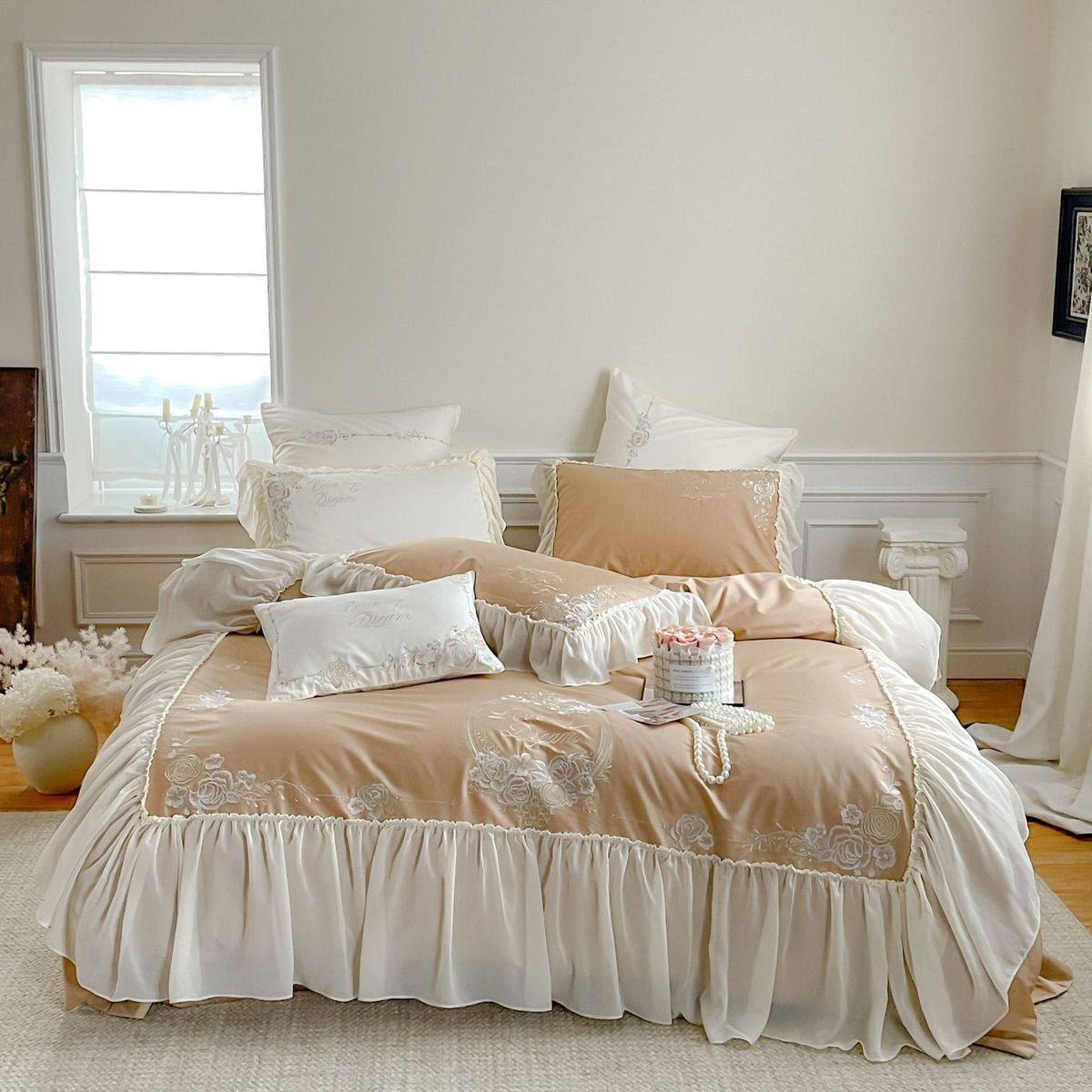 古典花边法式全棉四季款套件100s双股澳棉刺绣被单床笠款可裸睡