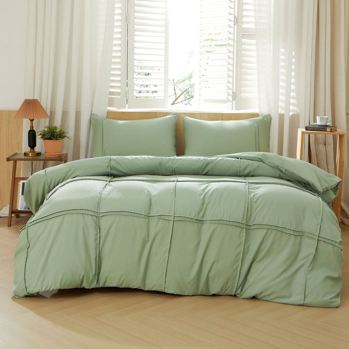 羽绒枕套三件套柔软亲肤横竖条网格工艺款被套被套