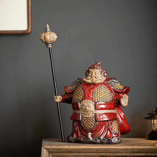 热销中式紫砂大号哼哈二将门神一对创意陶瓷人物工艺品家居装饰品