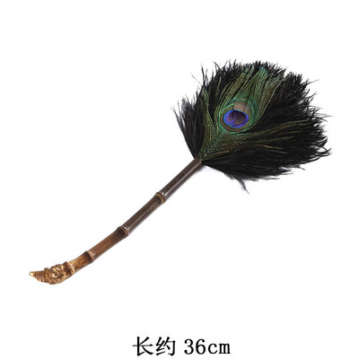 竹孔雀柄羽毛除尘掸紫竹根鸵鸟毛扫灰茶室家用装饰鸡毛掸禅子
