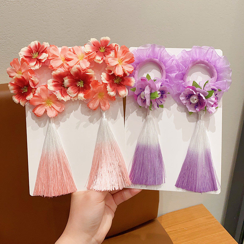 中秋流苏儿童汉服头饰女孩超仙古风花朵头饰发卡公主扎丸子头新款