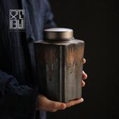 仿古鎏金手工装 釉粗陶密封罐大号马口铁锈茶叶罐陶瓷储罐礼品礼品