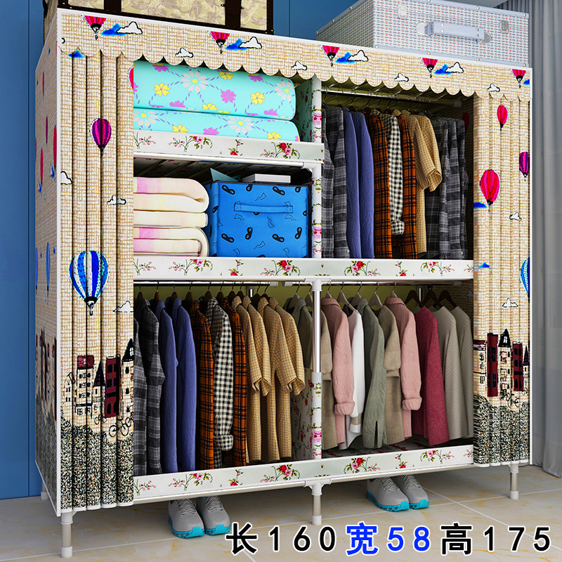 W6加深加宽大容量布衣柜钢管加粗加固双人家用全封闭简易加厚布厨