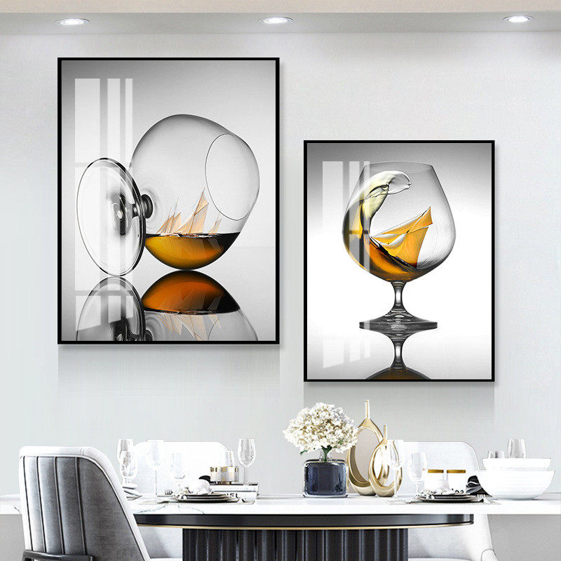 f7de批发餐厅的装饰画简欧现代简约挂画酒杯墙画家居墙画两联挂壁