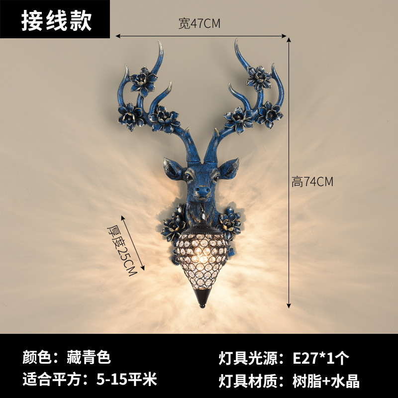 立体招才鹿头壁灯美式客厅背景墙壁挂灯楼梯玄关餐厅鹿角灯欧式