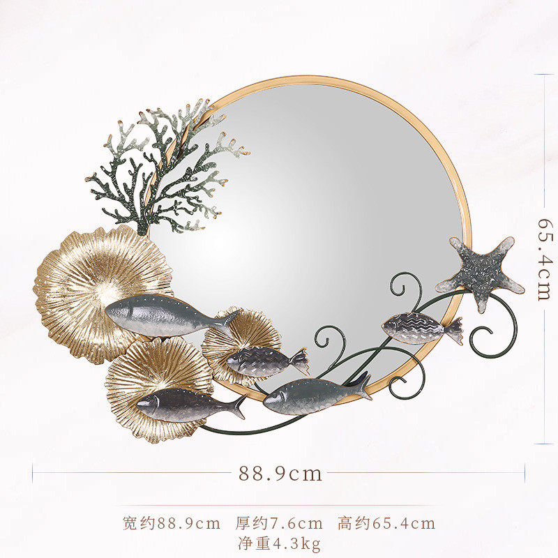 现代轻奢餐厅玄关背景墙铁艺装饰品镜子挂件卫生间浴室软装化妆镜