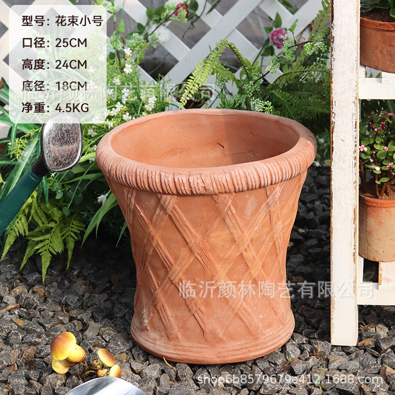 美式红陶盆花束盆外贸罗马盆粗陶盆花园陶盆栽花盆阳台欧式花盆