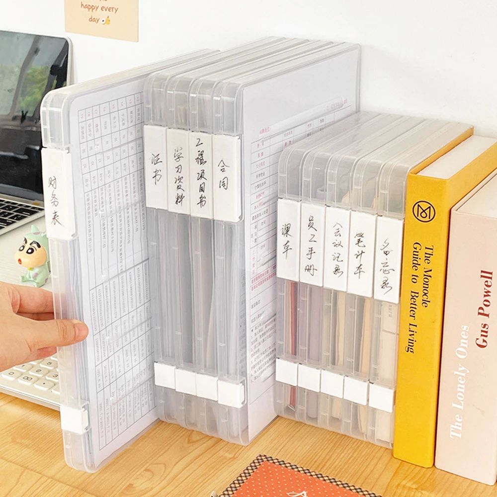 A4 File Storage Box Transparent Portable Folder Document Cas
