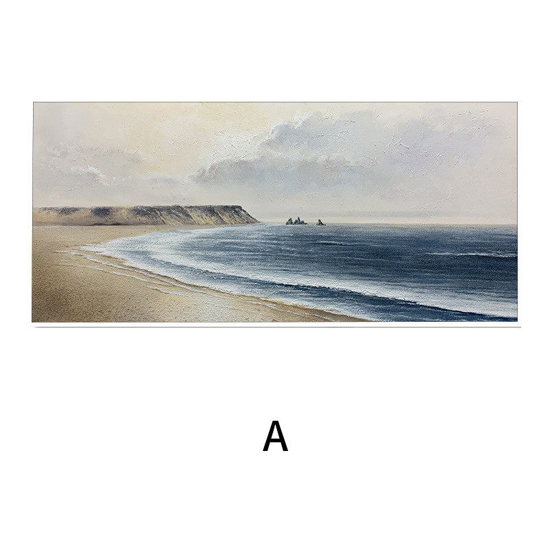 纯手绘油画横版挂画沙发背景装饰画风景壁画大海莫兰迪灰色办公室