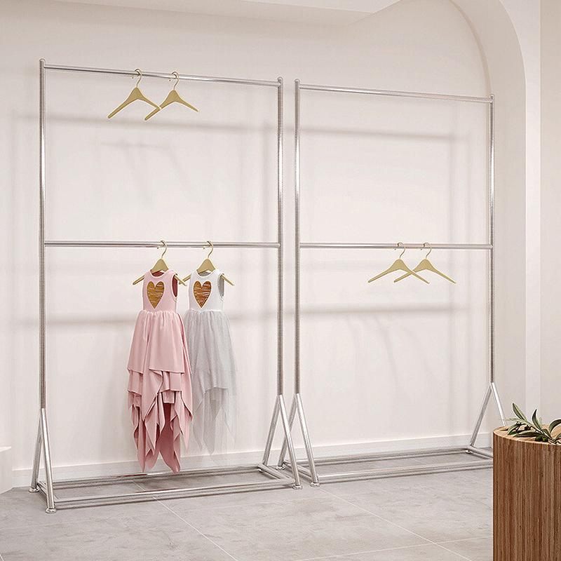 不锈钢双层挂衣陈列升降可调节童装架子货架落地女装店衣服展示架