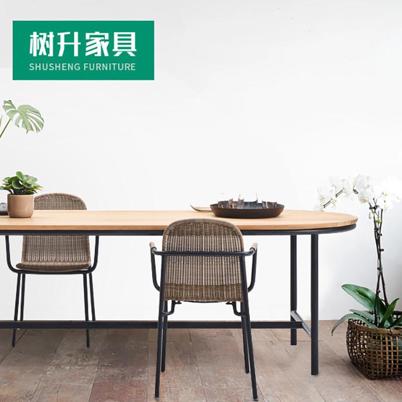 户外休闲藤编柚木餐桌椅组合阳光房藤椅家具花园露台阳台室外庭院
