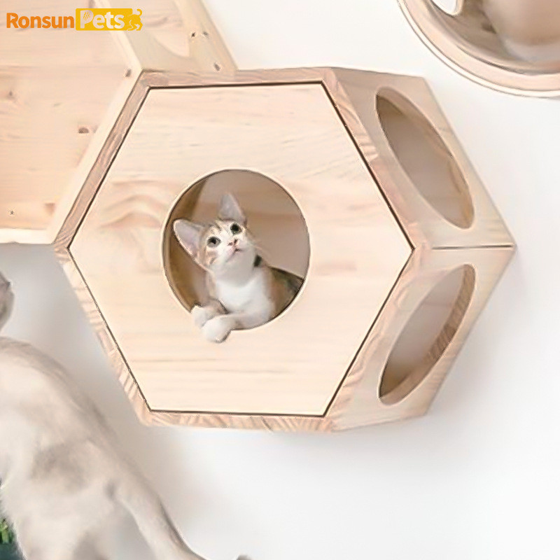 悬挂六角猫窝蜂巢猫爬架猫窝墙壁式猫窝壁挂实木墙面六角仓diy