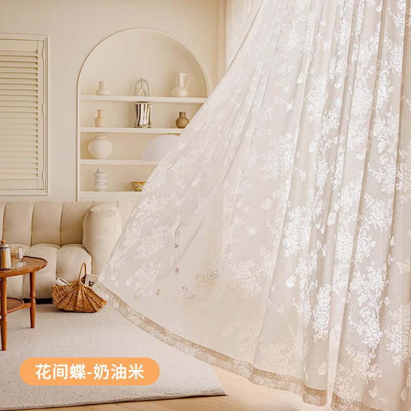 窗纱简约唯美浪漫法式蝴蝶玫瑰镂空阳台卧室客厅纱帘遮光窗帘hjd