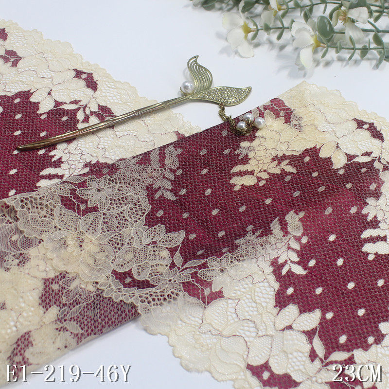 唐隆双色家纺古风不对称花朵弹力蕾丝服装双边23cm蕾丝花边辅料