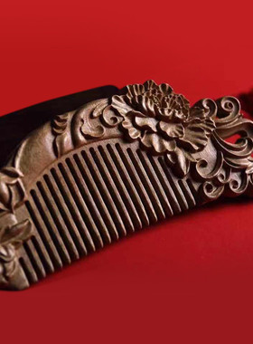 富贵牡丹图案木梳金丝楠木厂家打磨木质工艺品礼品梳子整木直供