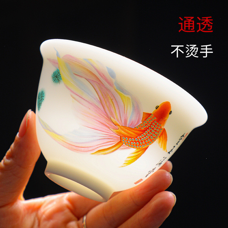 德化白瓷三才盖碗茶杯羊脂玉功夫泡茶碗不烫手单个陶瓷家用敬茶碗