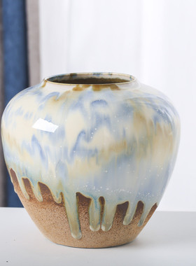 简约现代陶瓷花瓶摆件窑变小陶罐客厅插花摆设干花欧式家居装饰品