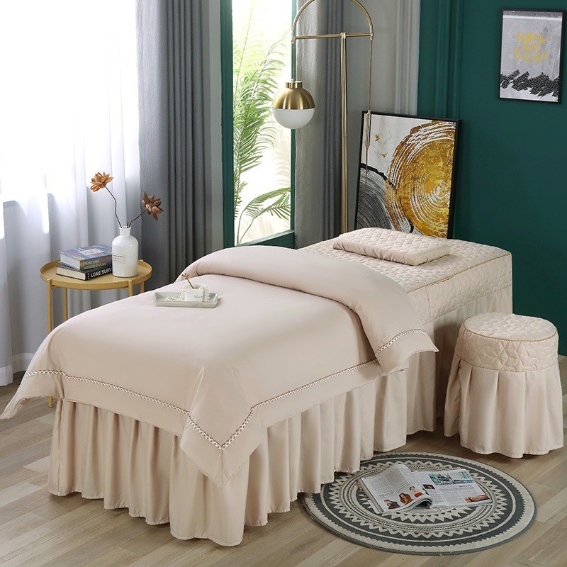 纯色亲床单棉网红新款简约洗头美容床罩四件套美容院肤白色按摩
