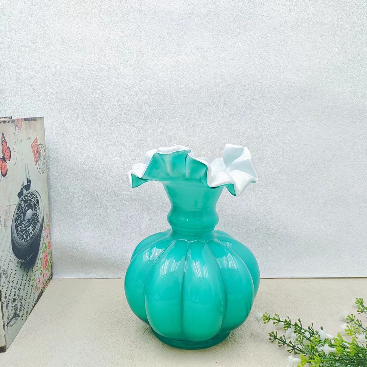 北欧ins琉璃干花法式南瓜水培花瓶插花瓶客厅样板间家居装饰摆件