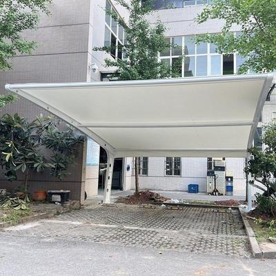 重庆北碚家用小型膜结构停车棚 白色7字形H钢结构汽车遮阳棚雨篷