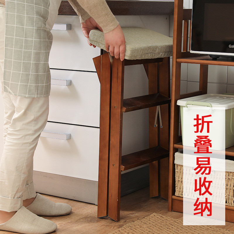 批发实木梯凳家用折叠梯凳登高板凳折叠凳子三步厨房高小梯子吧台