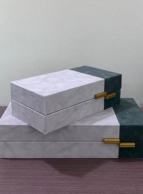 热销现代软装衣帽间pu皮拼色收纳盒工艺品梳妆台样板房创意摆件储