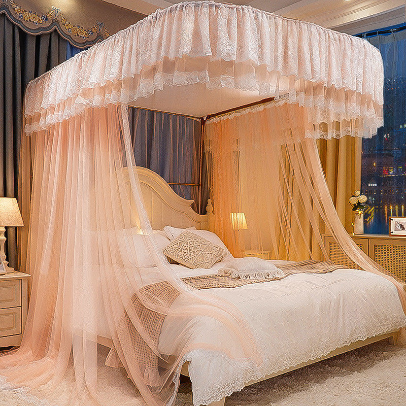 2024新款u型导轨轨道蚊帐1.5米1.8m双人床加密加厚纹帐宫廷蚊帐