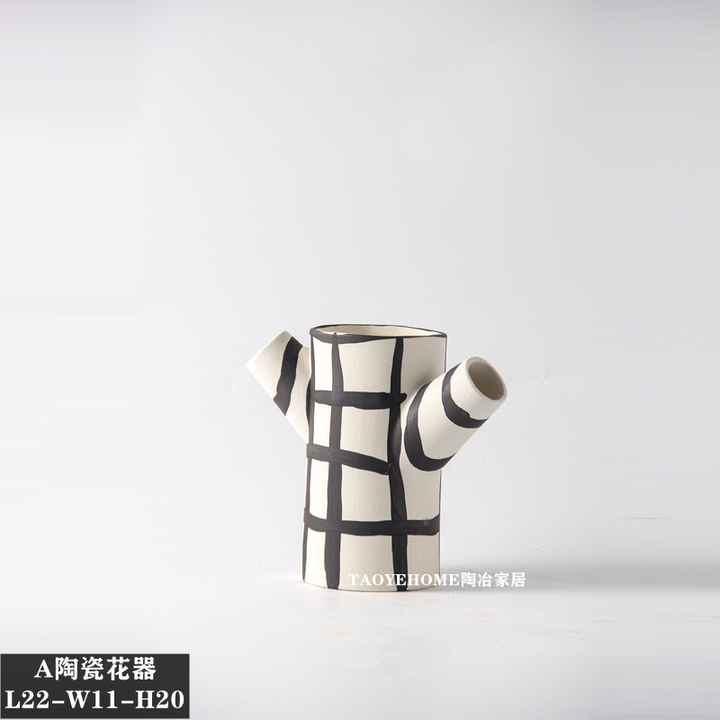 简约艺术手绘花瓶样板间居家陶瓷插花器玄关餐桌装饰品售楼处摆件