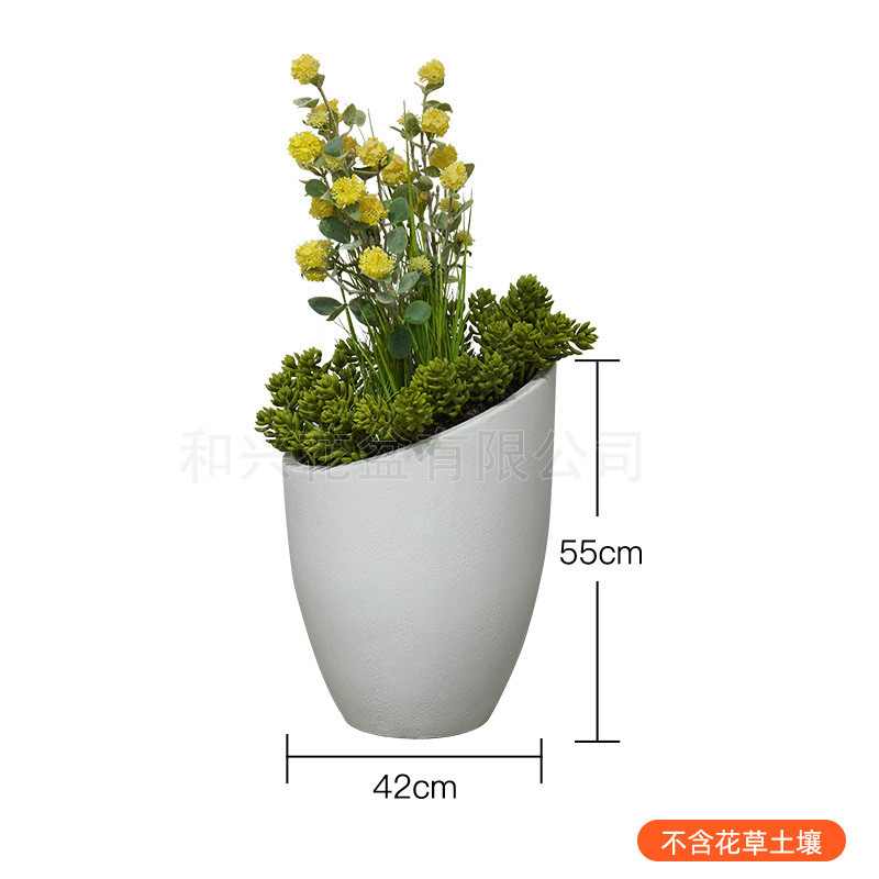 厂家户外玻璃钢花盆定制简约落地口大号花瓶室内水泥斜绿植盆栽