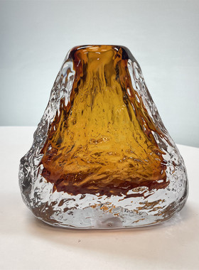创意冰样板间琥珀灰渐变琉璃花瓶厚重水培花器现代家居纹软装摆件
