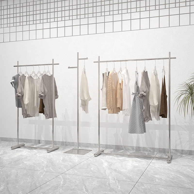 九梦服装店展示架陈列架落地式女装不锈钢直播单杠货架中岛挂衣架