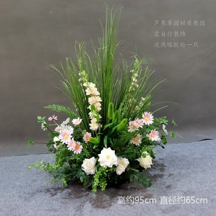 新款婚庆舞台路引花盆花婚礼森系绿白花堆花球仿真花橱窗装饰摆件