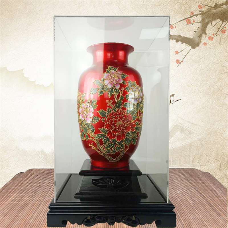 热销批发中式装饰厂家直销瓷瓶花开富贵漆线雕水晶釉贴金箔的摆件