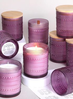 卧室香薰蜡烛带竹盖适合家用提供紫色氛围感蜡烛手工静谧