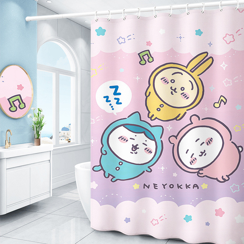 卡通吉隔断帘哇免打孔防霉浴帘宿舍防水伊卡卫生间挂帘
